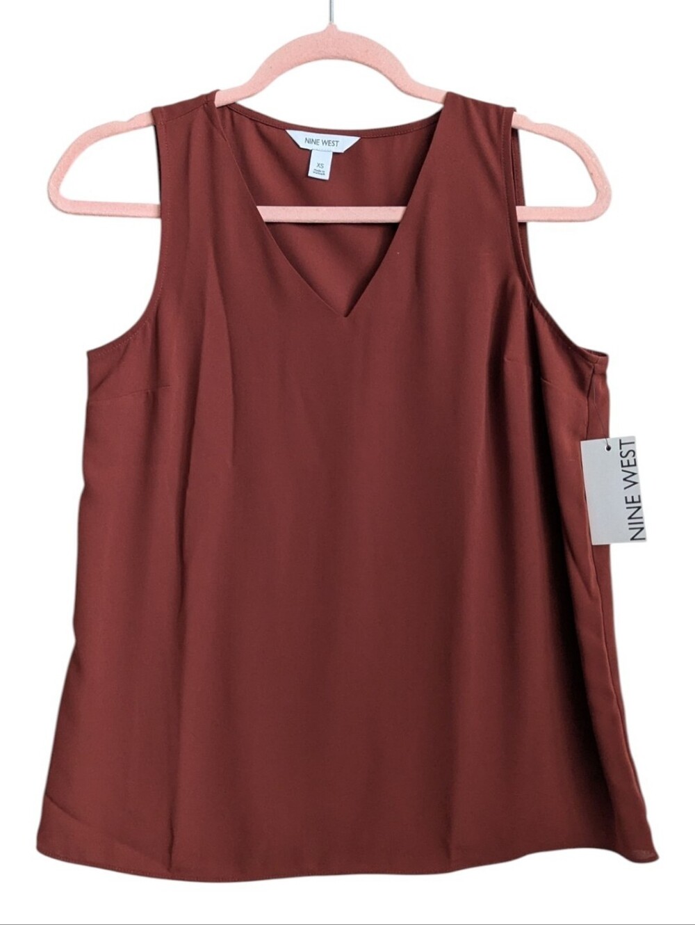 NEW Nine West Sleeveless V-Neck Shell Blouse XS Rust Orange Sleeveless